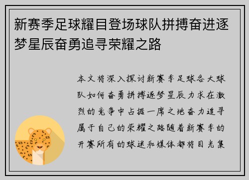 新赛季足球耀目登场球队拼搏奋进逐梦星辰奋勇追寻荣耀之路